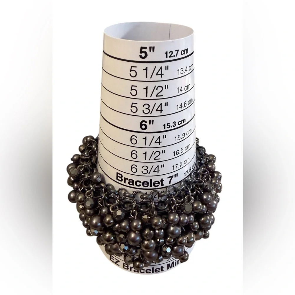 #715 Gunmetal Beaded Statement Bracelet Multi Strand Vintage Style‎